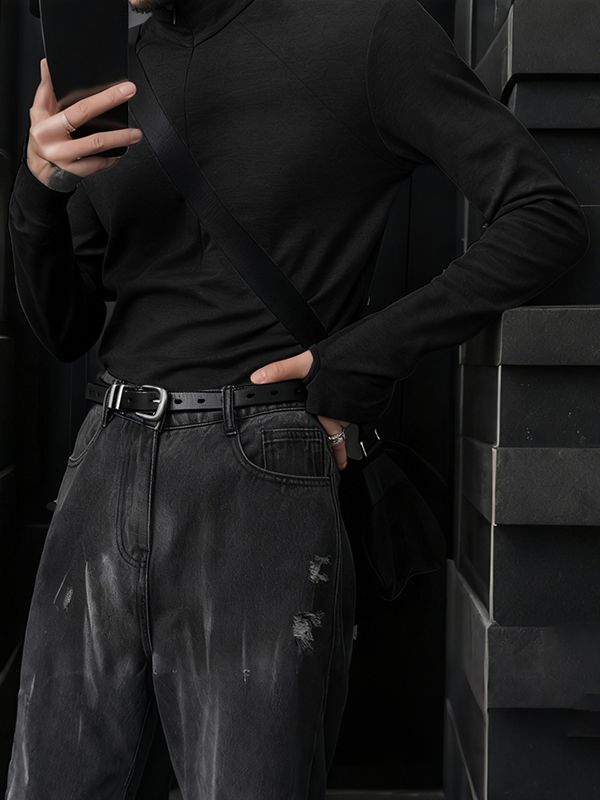 Men's Solid Color Knitted Stretch Long Sleeve T-Shirt SKUL39021