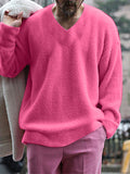 Mens Solid V-Neck Fleece Pullover Sweatshirt SKUK41792