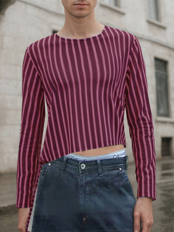 Men's Backless Striped Long Sleeve T-Shirt SKUL24803