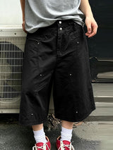 Men's Streetwear Rivet Stitching Loose Baggy Capri Pant SKUL68382