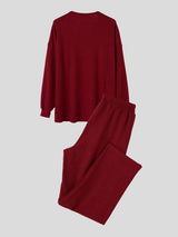 Men's Clean Fit Quiet Luxury Ribbed Knit Texture Split V-Neck Two Pieces Outfit SKUL83950