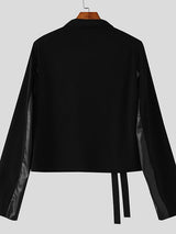 Men's Sheer Mesh Patchwork Zipper Lapel Shirt SKUL50146