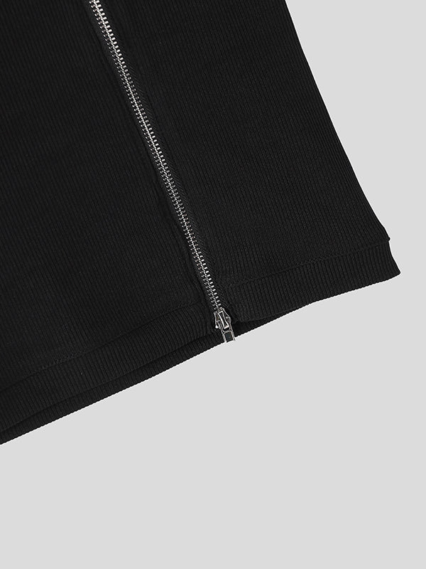 Mens Rib-Knit Zip Design Sleeveless Vest SKUK22873