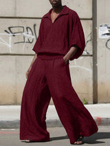 Men's Solid Color Textured V Neck Two Pieces Outfit SKUL54003