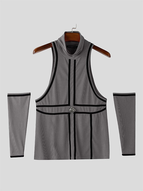 Men's Stripe Colorblock Turtleneck Tank SKUL23779