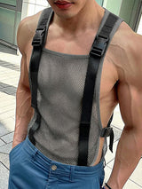 Men's Avant-Garde Tactical Buckle Harness Sheer Mesh Sideless Tank SKUL63046