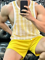 Men's Retro Athletic Aesthetic Contrast Binding Detail Deep U-Neck Tank SKUL68461