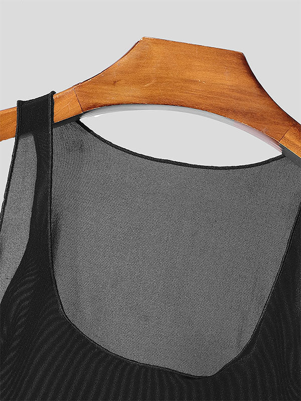 Mens Solid Color Sheer Casual Tank SKUK97830