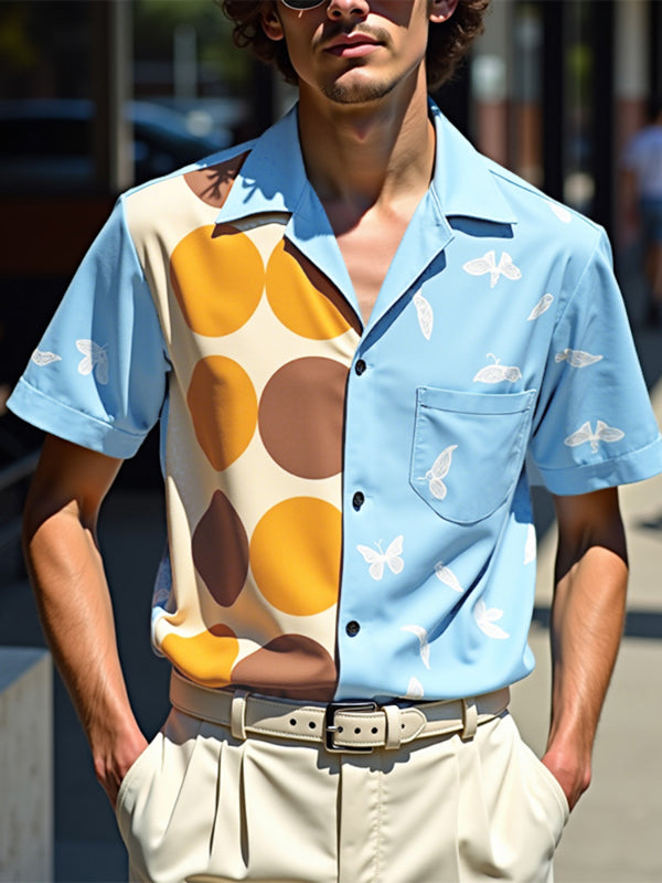 Men's Butterfly Print Contrast Short Sleeve Shirt SKUL20046