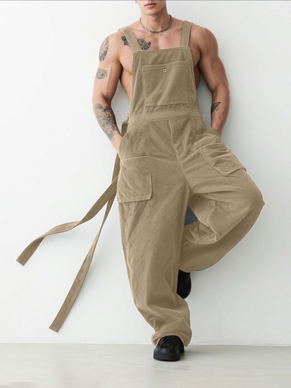 Men's Ribbon Design Corduroy Casual Jumpsuit SKUL56152