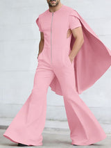 Men's Deconstructed Solid Color Cape Patchwork Jumpsuit SKUL58587