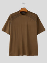 Men's Techwear Shoulder Mesh Panel Mock Neck Short Sleeve T-Shirt SKUL68988