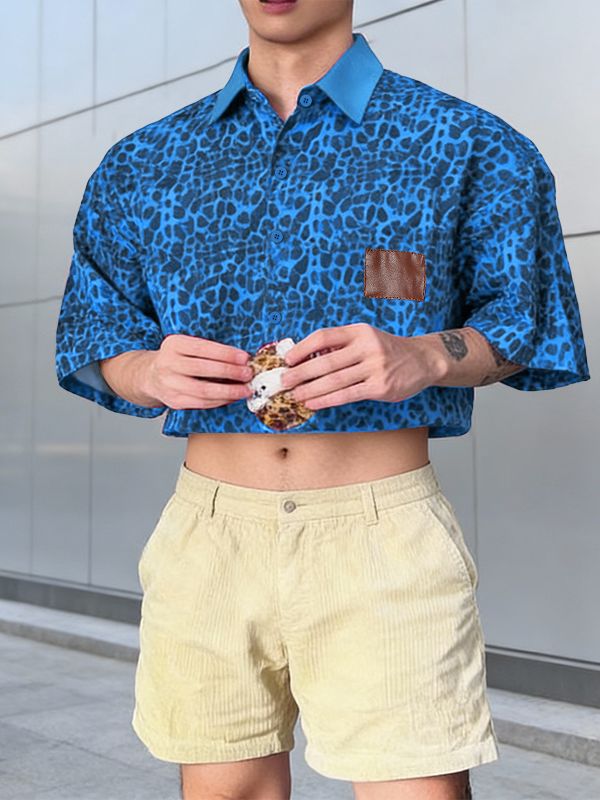 Men's Leopard Print Cropped Short Sleeve Shirt SKUL57156