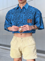 Men's Leopard Print Cropped Short Sleeve Shirt SKUL57156