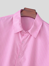 Men's Trendy Casual Lightweight Vertical Striped Boxy Cropped Short Sleeve Shirt SKUL68346