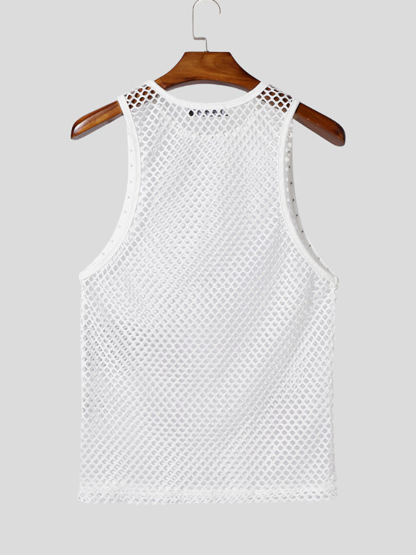 Mens Solid Color Sheer Mesh Casual Tank SKUL12489