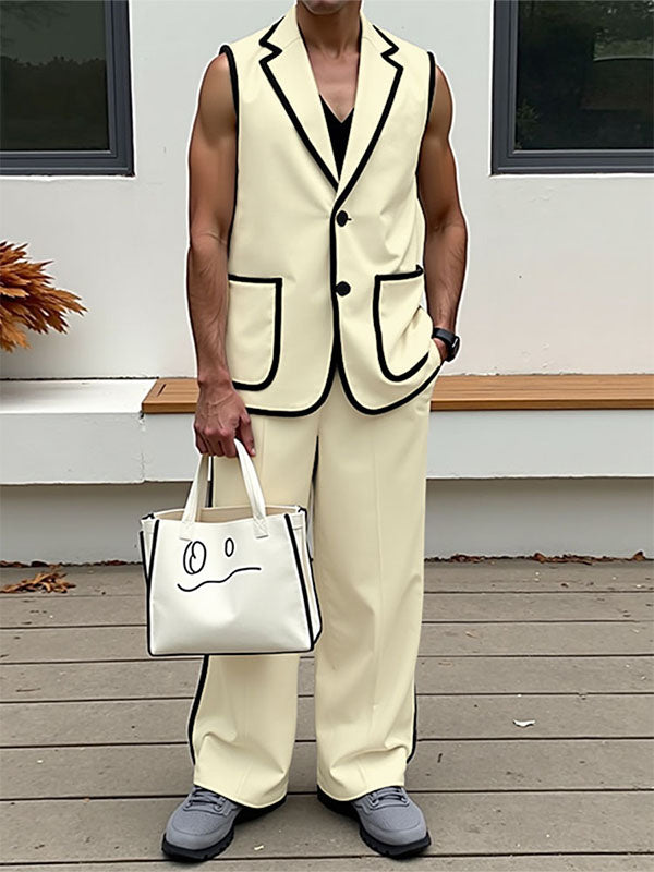 Mens Bold Stripe Contrast Color Casual Two Pieces Outfit SKUL16801