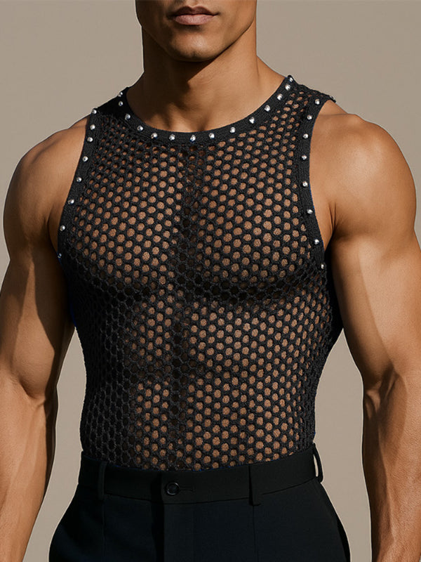 Mens Solid Color Sheer Mesh Casual Tank SKUL12489
