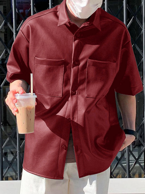 Mens Faux Leather Double Pocket Short Sleeve Shirt SKUL00890