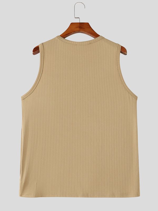Men's Daily Wear Ribbed Henley Neck Pocket Tank SKUL74762