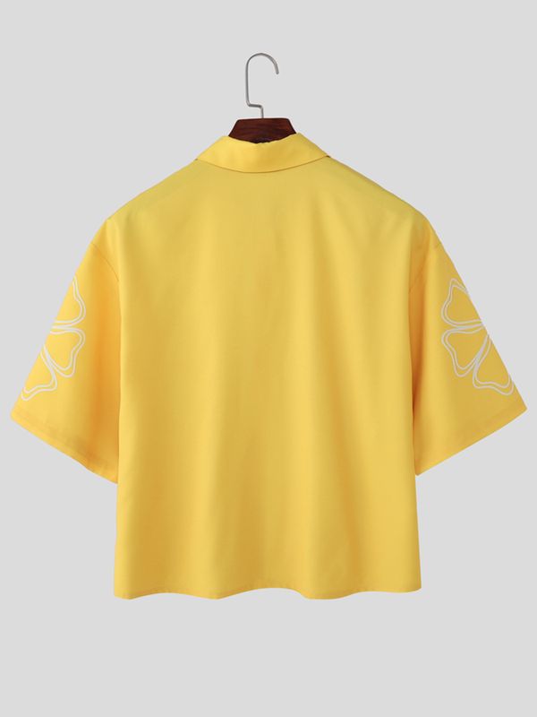 Men's Modern Graphic Line-Art Flower Cropped Shirt SKUL52630
