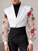 [Pre-order] Men's Avant-Garde Deconstructed Evening Gala Sheer Mesh Rose Embroidered Sleeve Ultra-Cropped Blazer SKUL89258