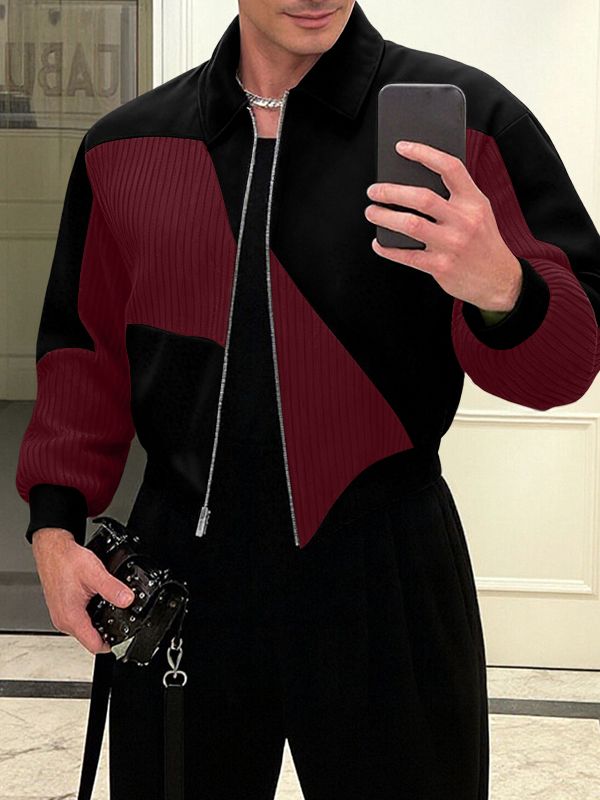 Men's Contrast Color Textured Long Sleeve Jacket SKUL44402