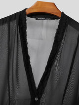 Men's Sheer Lace Patchwork Long Sleeve Shirt SKUL25962