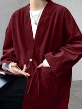 Men's Solid Texture Corduroy Long Sleeve Cardigan SKUL28336