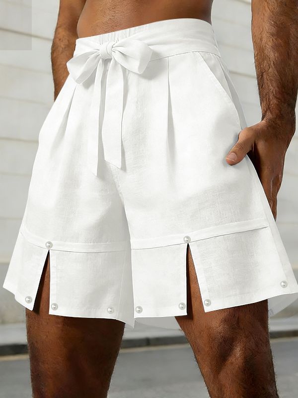 Men's Solid Color Bow Split Casual Short SKUL51763
