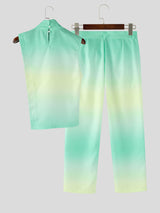 Mens Gradient Color Hollow-Out Two Pieces Outfit SKUL24953