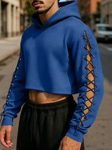 Men's Sleeve Drawstring Cropped Long Sleeve Hoodie SKUL42682