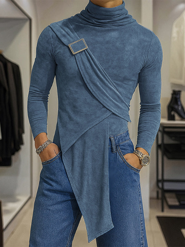 Men's Texture High Neck Long Sleeve Knit T-Shirt SKUL30446