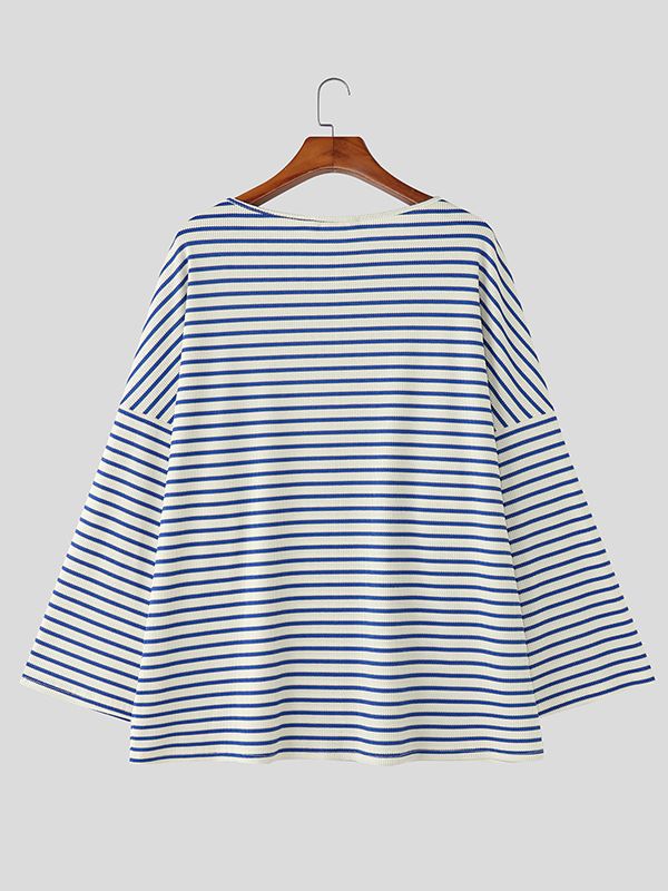 Men's Stripe Knit Loose Long Sleeve T-shirt SKUL43916