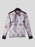 Mens Floral Embroidered See Through Long Sleeve Shirt SKUK52997