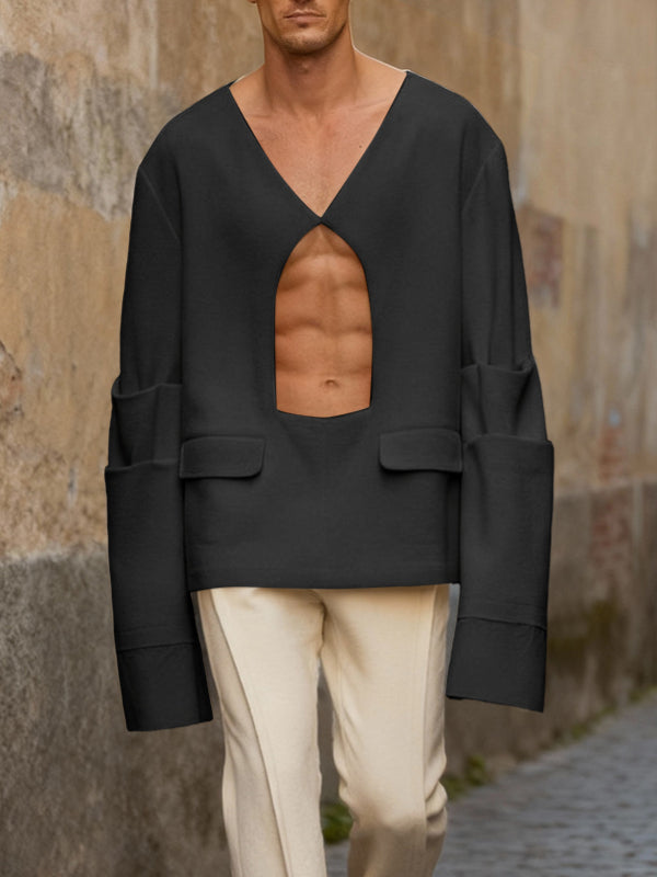 Men's Minimalist Cutout Long Sleeve Shirt SKUL45239