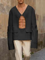 Men's Minimalist Cutout Long Sleeve Shirt SKUL45239