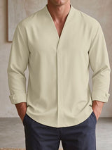 Men's Modern Clean-Fit City Commute Cross V-Neck Lone Sleeve Shirt SKUL85131