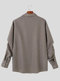 Mens Houndstooth Cutout Lapel Long Sleeve Shirt SKUK28606