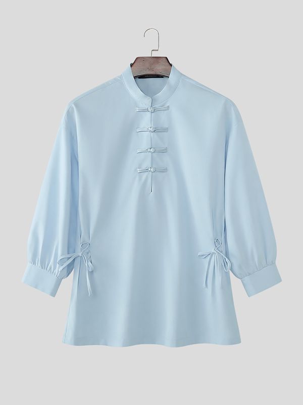 Men's Solid Color Chinese Knot Tie Shirt SKUL53013