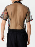Mens Floral Embroidered See Through Short Sleeve Shirt SKUK51772