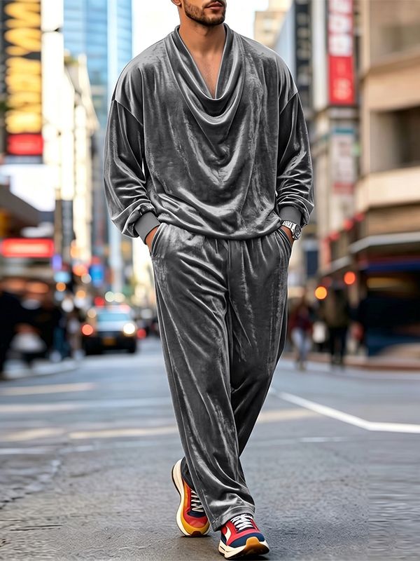 Men's Y2K Luxe Draped Cowl Neck Casual Two Pieces Outfit SKUL79009