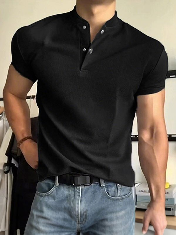 Men's Solid Color Waffle Short Sleeve Shirt SKUL36439