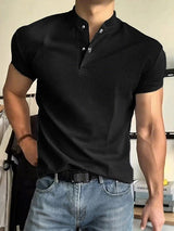 Men's Solid Color Waffle Short Sleeve Shirt SKUL36439