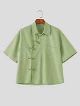 Men's Modern Zen Asymmetrical Slant-Placket Frog-Button Shirt SKUL58777