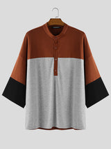 Men's Contrast Crew Neck 3/4 Length Sleeve T-Shirt SKUL28183