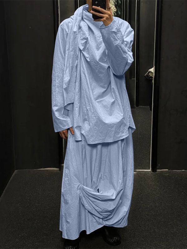 Men's Solid Color Deconstructed Pleated Two Pieces Outfit SKUL51256