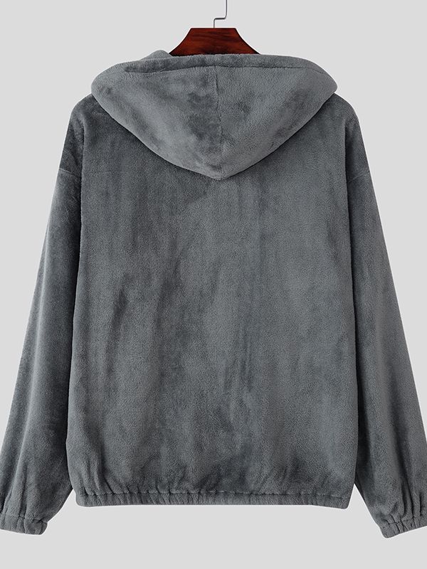 Men's Faux Fleece Loose Long Sleeve Zip-Up Hoodie SKUL37706