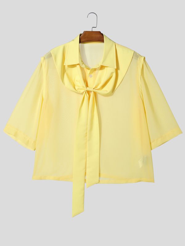 Men's Avant-Garde Semi-Sheer Chiffon Short Sleeve Shirt SKUL60224