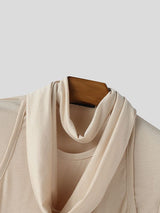 Men's Solid Color Knit Neck Warmer Short Sleeve T-shirt SKUL45176